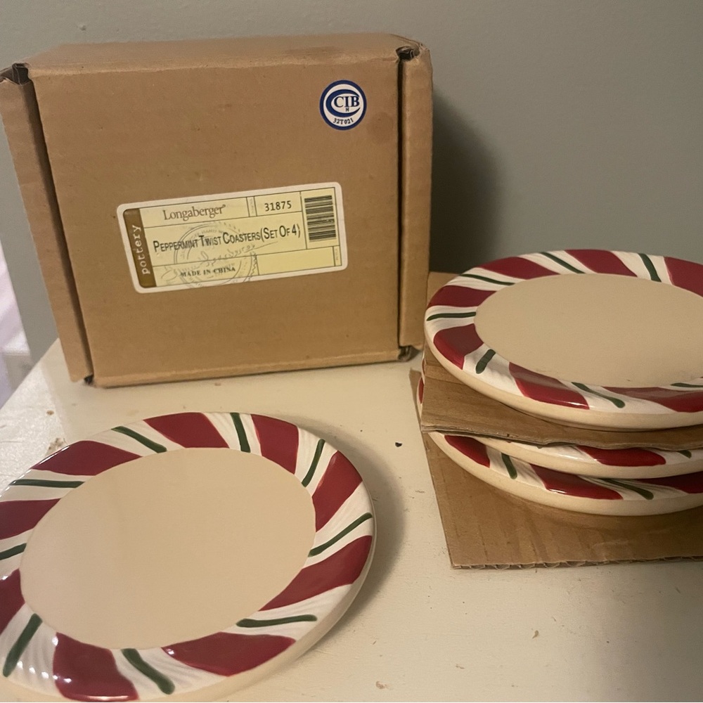 Longaberger peppermint twist coasters set of 4